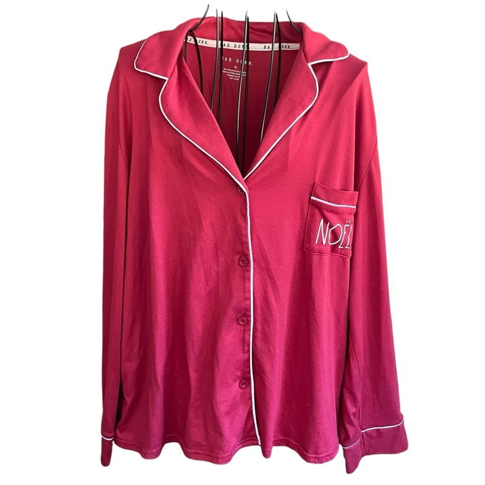 Rae Dunn Women's Red Buttery Soft Collared Noel Pajama Top Women's Size XL